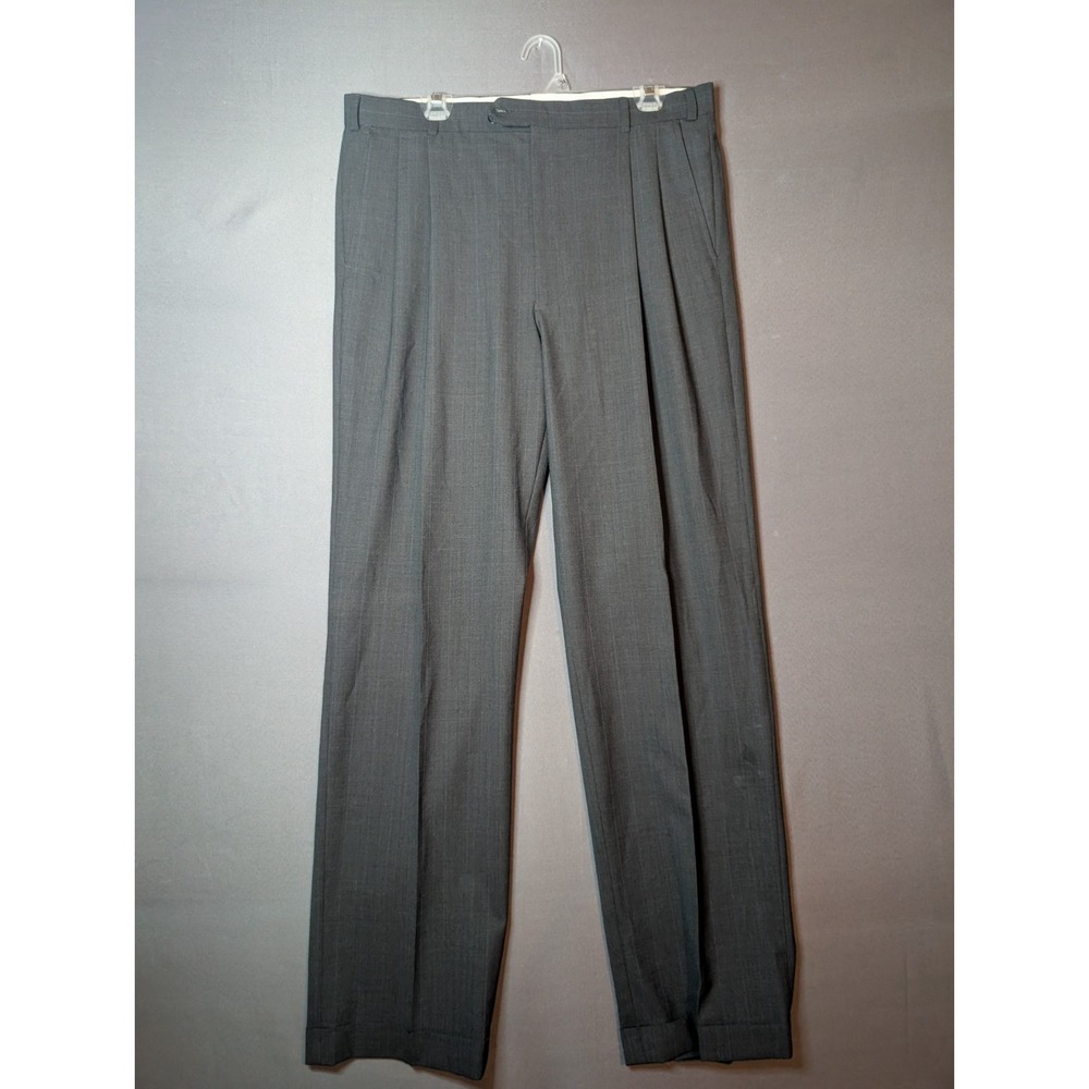 Stafford Dress Pants Mens 36x32 Gray Windowpane Wool Stretch Cuffed Office Wear
